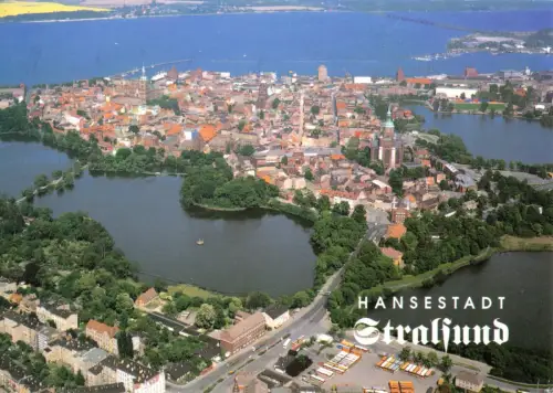 AK, Stralsund, Luftbildansicht der Innenstadt, 1993