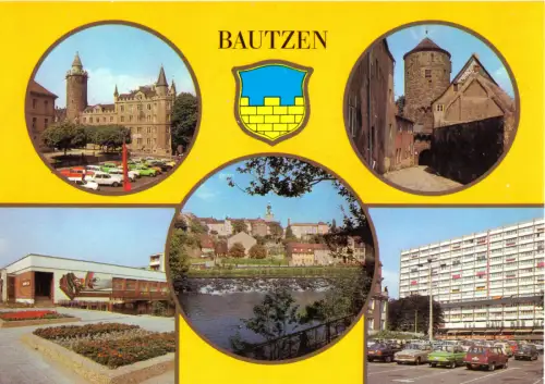 AK, Bautzen, fünf Abb. und Wappen, 1987