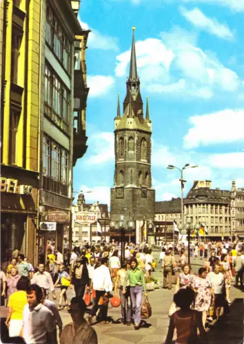 AK, Halle Saale, Markt, belebt, 1980