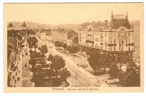 AK, Beograd, Belgrad, Terasia mit Hotel Moskau, 1915