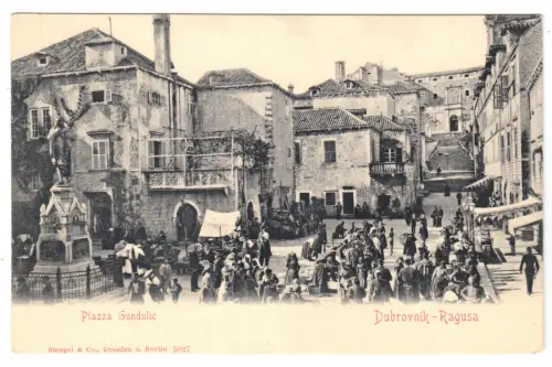 AK, Dubrovnik-Ragusa, Kroatien, Piazza Gundulic, Straßenpartie, belebt, um 1900
