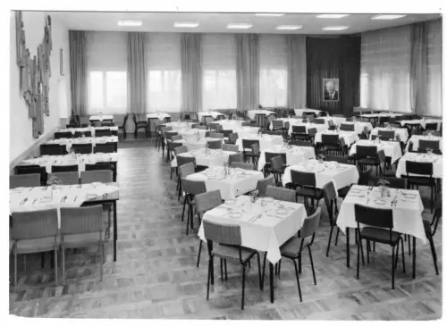 AK, Plau Meckl., Kr. Lübz, FDGB-Heim "Emil Otto" Speisesaal, 1977