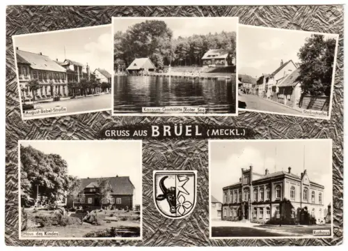 AK, Brüel Kr. Sternberg Meckl., fünf Abb., gestaltet, 1960