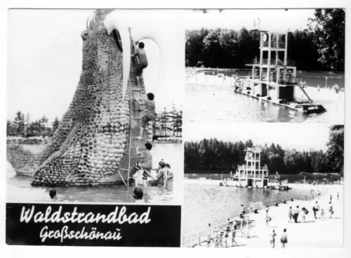 AK, Großschönau Kr. Zittau, Waldstrandbad, drei Abb., 1979