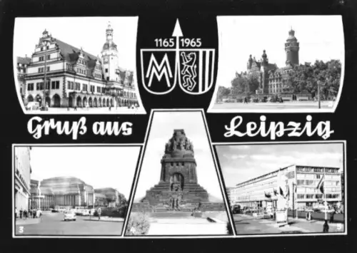 AK, Leipzig, fünf Abb., gestaltet, 1965