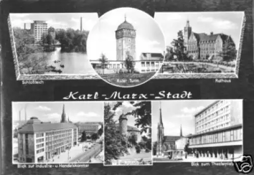 AK, Karl-Marx-Stadt, sechs Abb., gestaltet, 1964