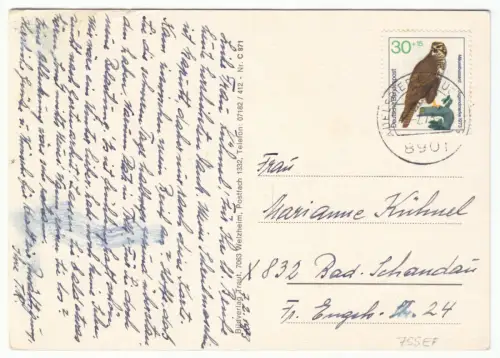 Bedarfskarte, Michel-Nr. BRD 755 EF, o Adelsried, 8901, 7.2.73