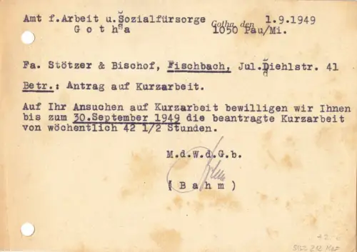 Drucksachenkarte, Michel-Nr. SBZ 212 MeF, o (15a) Gotha 1, 5.9.49
