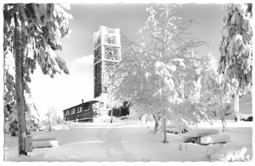 AK, Asenturm auf dem Ochsenkopf Fichtelgeb., Winteransicht, um 1965