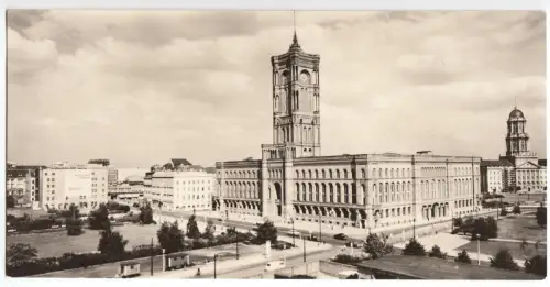 AK lang, Panoramakarte, Berlin Mitte, Partie am Roten Rathaus, 1964