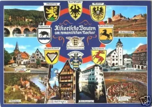 AK, Historische Bauten am romantischen Neckar, 1989