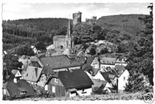 AK, Oberreifenberg Ts., Teilansicht mit Burg, ca. 1956