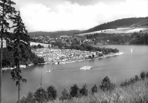 AK, Saalburg Saale, Blick über den Stausee zum Campingplatz, 1973