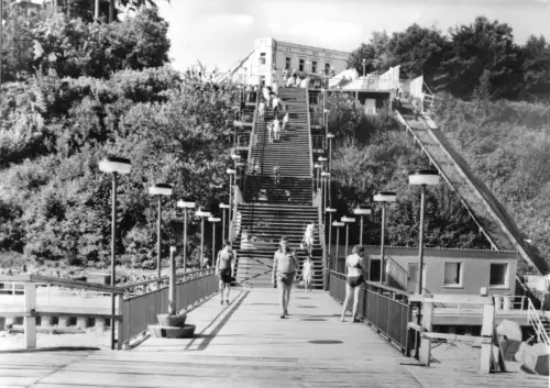 AK, Sellin Rügen, Treppe zum Strand, belebt, 1978