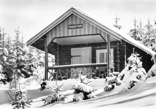AK, Neustadt am Rennsteig, Rolands Hütte, Winteransicht, 1968
