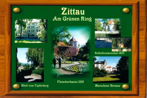 Echtfoto im AK-Format, Zittau, Am Grünen Ring, sechs Abb., um 1995 