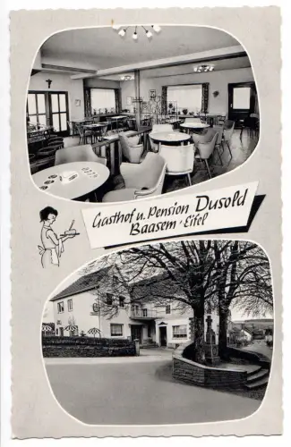 AK, Baasem Eifel, Gasthof und Pension Dusold, zwei Abb., um 1964