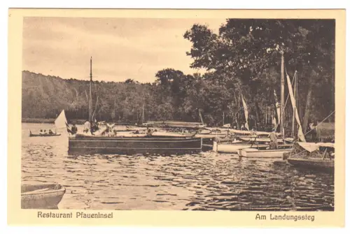 AK, Berlin Wannsee, Restaurant Pfaueninsel, Landungssteg, um 1930