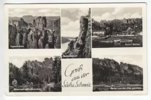 Postalischer Irrläufer, Postkarte, o Rathen, 20.8.57