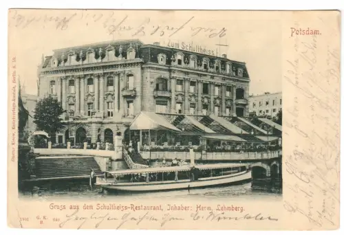 AK, Potsdam, Zum Schultheiss - Restaurant, Dampfer, 1901