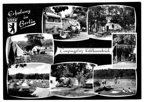 AK, Berlin Wannsee, OT Kohlhasenbrück, Campingplatz, sieben Abb., um 1965