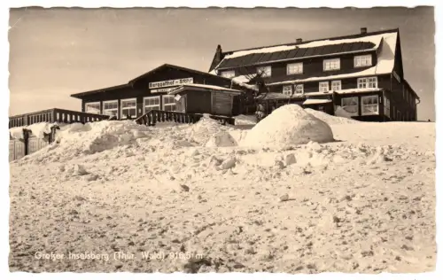 AK, Inselsberg Thür. Wald, Berggasthof Stöhr, Version 3, Winteransicht, 1957