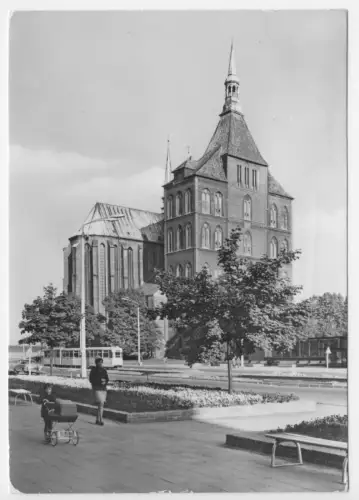 AK, Rostock, An der Marienkirche, Straßenbahn, 1972