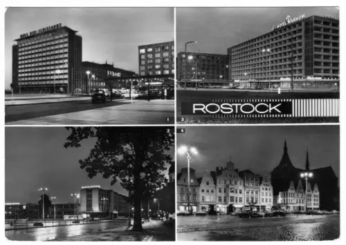 AK, Rostock, vier Nachtansichten, 1970