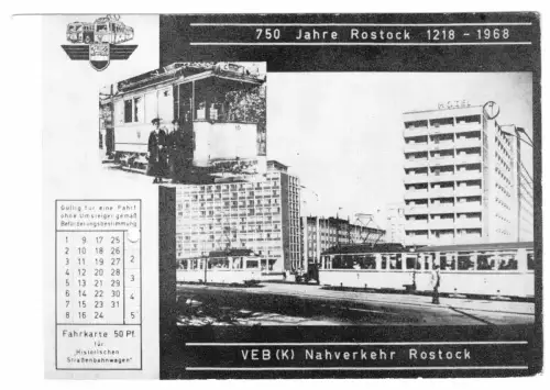 AK, Rostock, 750 Jahre Rostock 1218-1968, als Fahrkarte der Verkehrsbetriebe