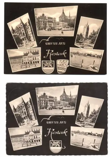 AK (2), Rostock, fünf Abb., zwei Gestaltungsvarianten, 1961 bzw. 1962