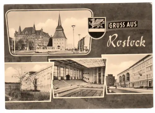 AK, Rostock, vier Stadtansichten, gestaltet, 1963