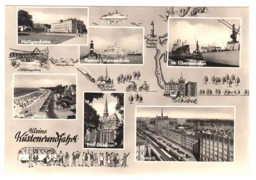 AK, Rostock, Kleine Küstenrundfahrt um Rostock, sechs Abb., gestaltet, 1967