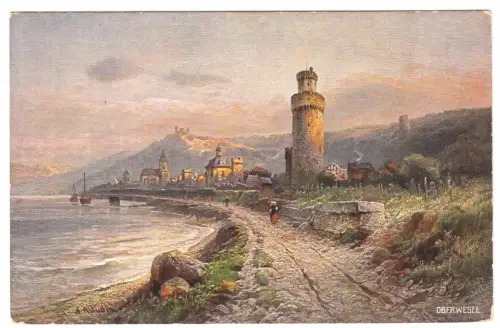 AK, Oberwesel, Gesamtansicht, Künstlerkarte, um 1920