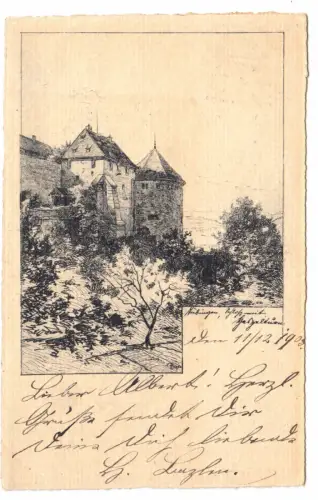 AK, Tübingen, Blick zum Schloß, Radierung, um 1905