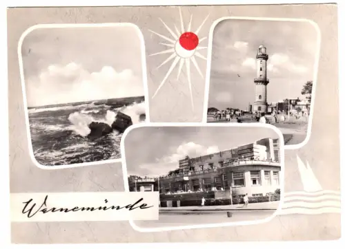 AK, Rostock Warnemünde, drei Abb. und Gestaltungselemente, 1963