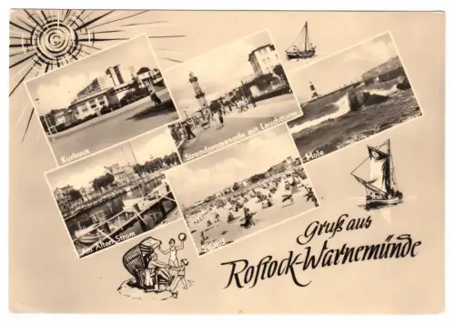 AK, Rostock Warnemünde, fünf Abb. und Gestaltungselemente, 1964
