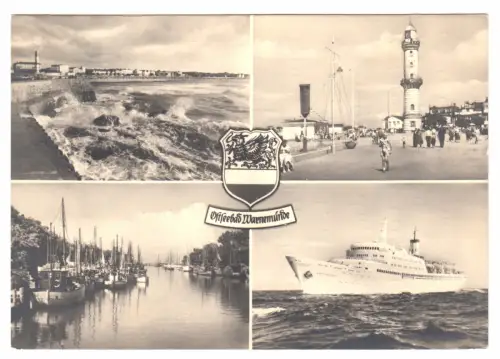 AK, Rostock Warnemünde, vier Abb. und Wappen, 1967