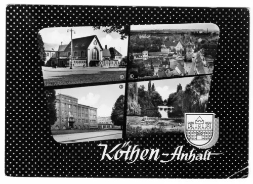 AK, Köthen Anh., vier Abb. und Wappen, gestaltet, 1962