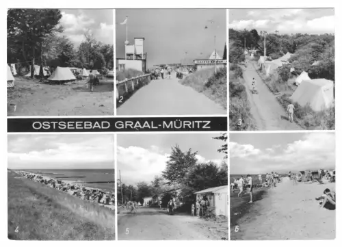 AK, Seeheilbad Graal-Müritz, sechs Abb., Zeltplatz, Strand, Strandpromenade 1973