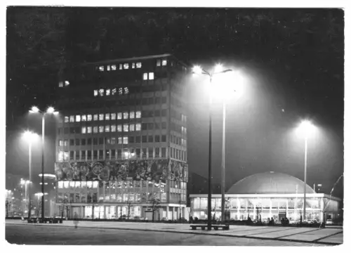 AK, Berlin Mitte, Haus des Lehrers und Kongresshalle, Nachtansicht, 1970
