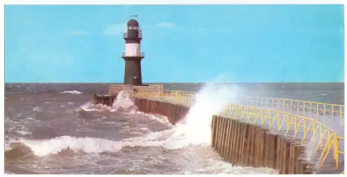 AK lang, Panoramakarte, Rostock Warnemünde, Blick auf die Mole, 1976