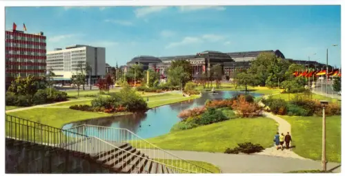 AK lang, Panoramakarte, Leipzig, Schwanenteich - Interhotel Leipzig - Hauptbhf.