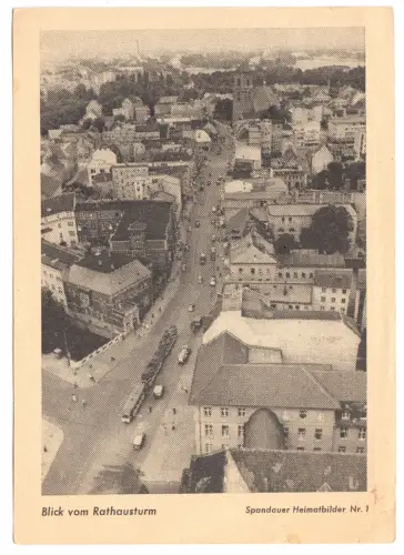 Zeitungsquittung im AK-Format, Berlin Spandau, Blick vom Rathausturm, um 1958