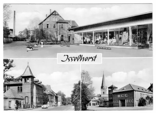 AK, Isselhorst, drei Abb., u.a. Geschäftshaus, um 1972