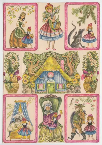 Blatt mit neun Stammbuchbildern, Rotkäppchen, Planet-Verlag Berlin, 1989