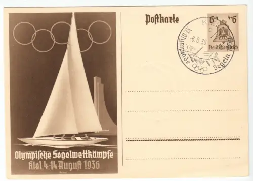 Ganzsache, Olympiade 1936, Segelwettkämpfe, Mi.-Nr. DR P261, o 6.8.36, SSt. Kiel