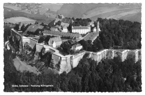 AK, Königstein Elbe, Festung Königstein, Luftbildansicht, 1964