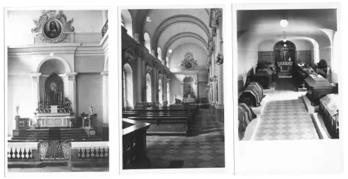 fünf Echtfotos in AK-Format, einer Kirche in oder bei Dresden, 1950er