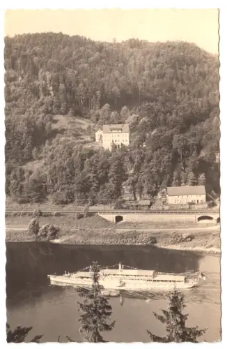 AK, Schmilka Sächs. Schweiz, Blick von der Kleinen Bastei, Raddampfer, 1963