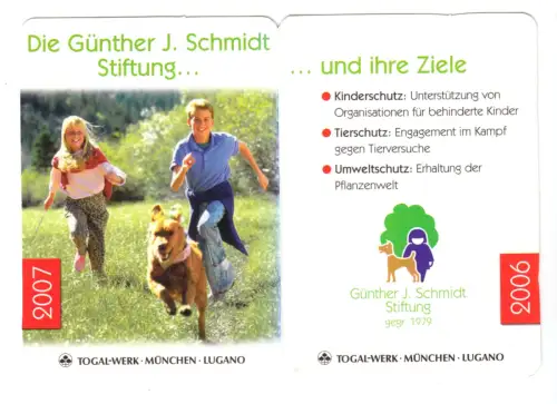 Kalender Scheckkartenformat, 2006/07, Werbung: Günther J. Schmidt Stiftung